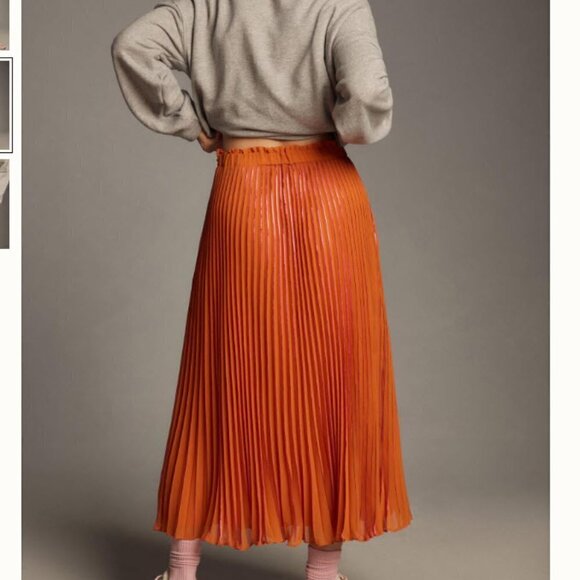 NWOT Anthropologie Neon Pleated Midi Skirt Small Vibrant Medium Orange - Picture 7 of 7